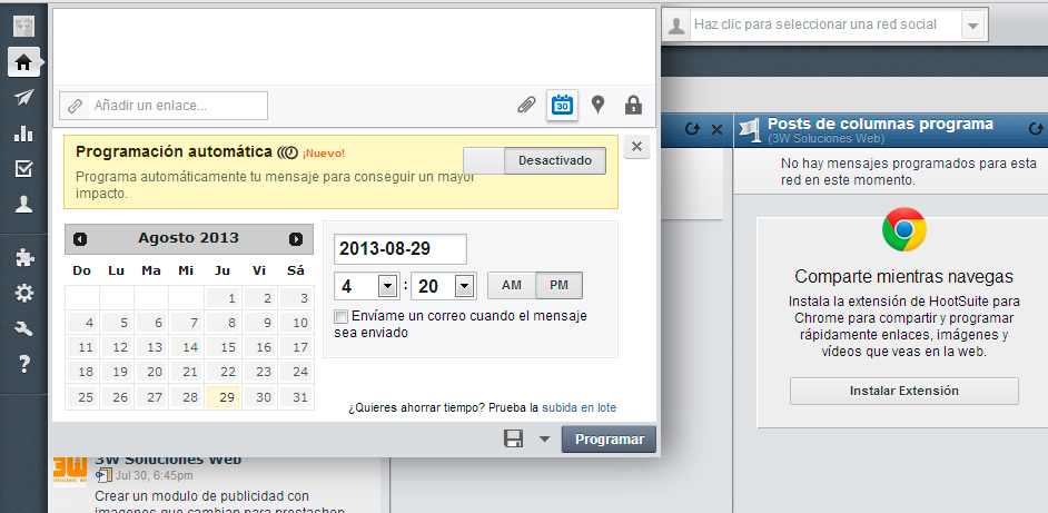 hootsuite programar mensaje